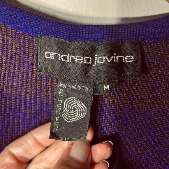 VTG Andrea Jovine Sweater Purple Hombre Maxi Wool Duster Vest Pockets Open M - Picture 9 of 10